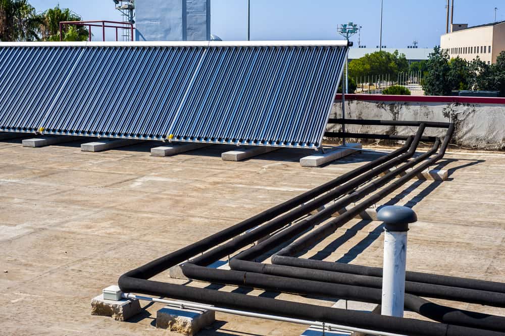 A rooftop solar water heating array