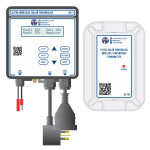 Illustration of an Ultra Wireless Solar Controller showcasing pool and roof temperatures, set temperature, and heating status. A rectangular wireless temperature transmitter appears beside it. Perfect for your product library, both are branded with the Australian Energy Systems logo. | AES Pool Heating Solutions